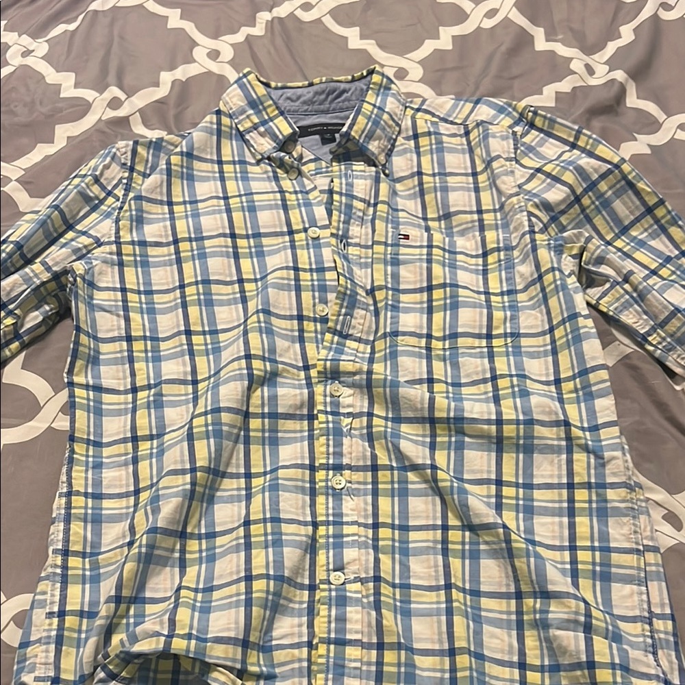 Tommy Hilfiger Blue and Yellow Casual Button Down Shirt